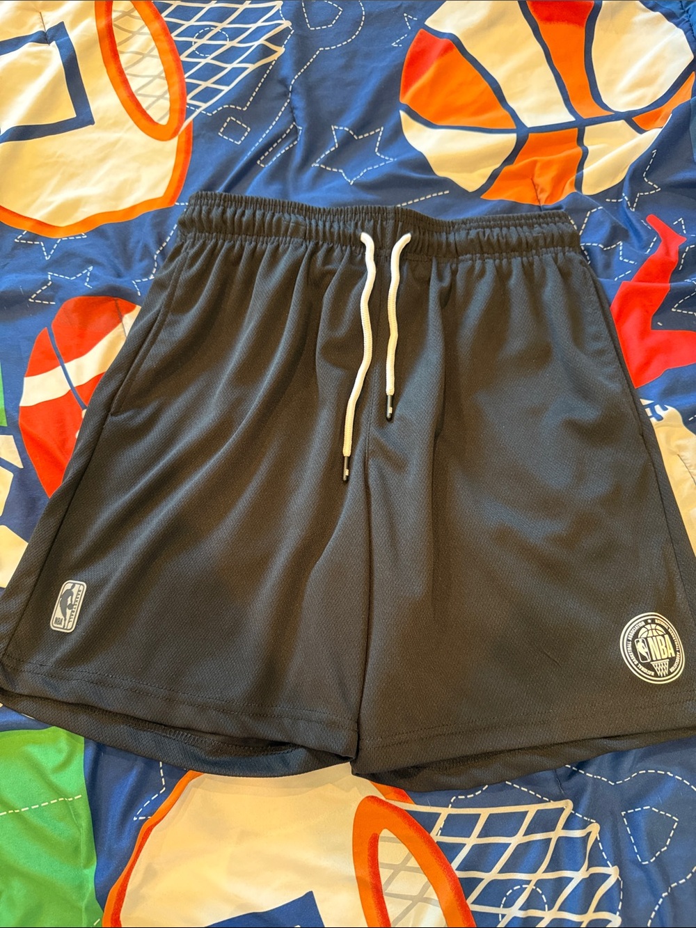 NBA Black Athletic Basketball Shorts with White Drawstring